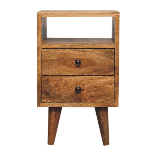 Small Oak Wood Classic 2 Drawer Nightstand
