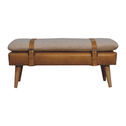 Bouclé Montauk Buffalo Hide Tan Leather Bench