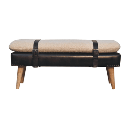 Bouclé Montauk Buffalo Hide Black Leather Bench