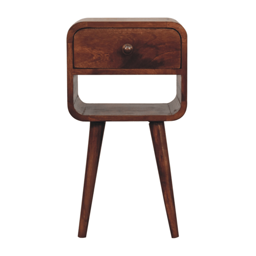 Small Honey Caramel Curved Low Shelf Bedside