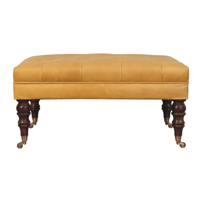 Sutton Buffalo Leather Honey Caramel Tufted Ottoman