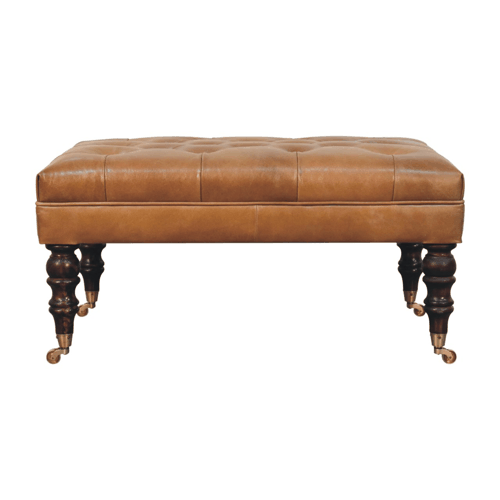 Sutton Buffalo Leather Tan Tufted Ottoman