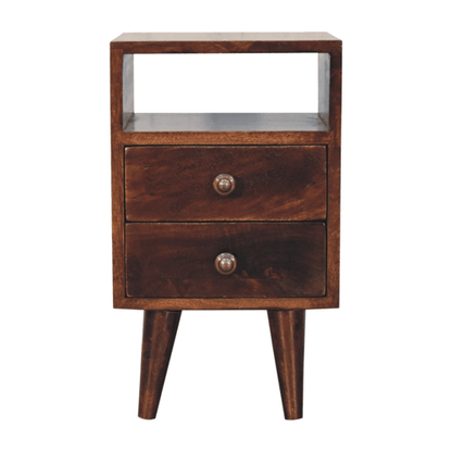 Small Walnut Wood Mid Century 2 Drawer Nightstand