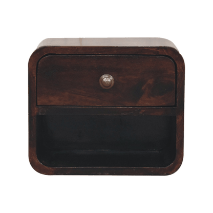 Small Walnut Wood Curved Floating Nightstand
