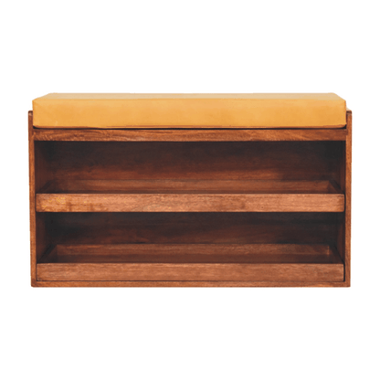 Sutton Buffalo Leather Honey Caramel Shoe Storage Bench