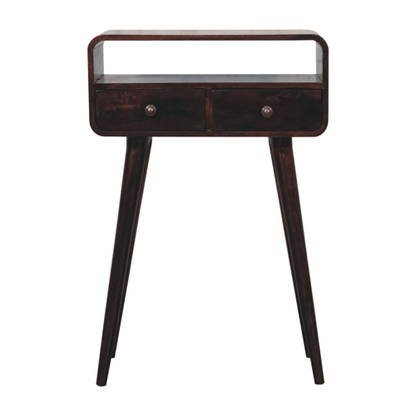 Small Walnut Curved 2 Drawer Console Table