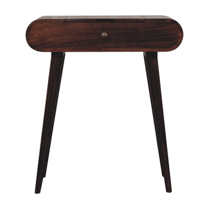 Small Walnut Flip Top Mirror Vanity Desk