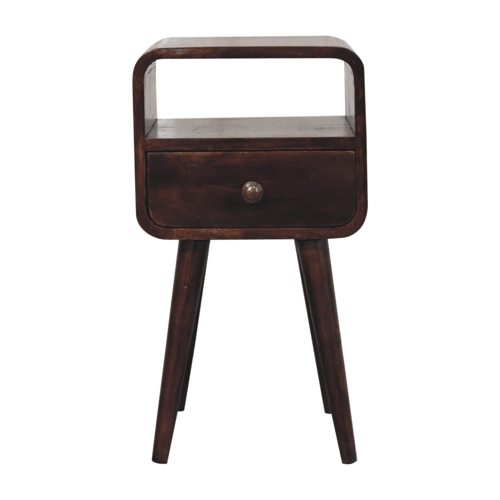 Small Walnut Curved 1 Drawer Open Nightstand