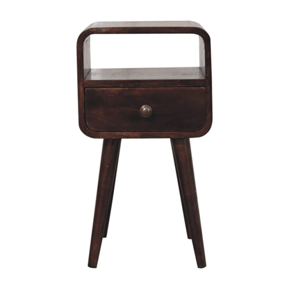 Small Walnut Curved 1 Drawer Open Nightstand