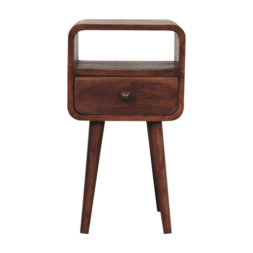 Small Honey Caramel Curved Bedside Table
