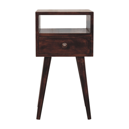 Small Walnut 1 Drawer Open Shelf Nightstand
