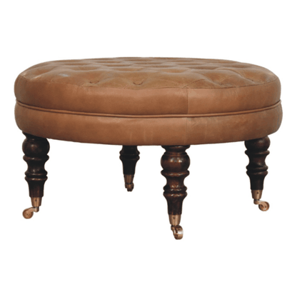 Sutton Buffalo Leather Round Tufted Ottoman