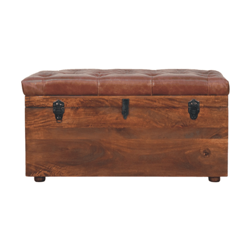 Sutton Buffalo Leather Brown Tufted Storage Trunk