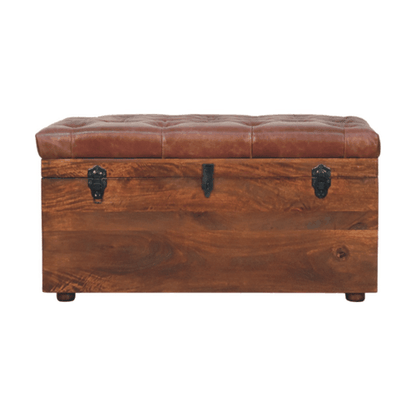 Sutton Buffalo Leather Brown Tufted Storage Trunk