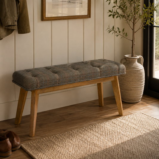 Multi Tweed Tufted Entryway Timber Bench