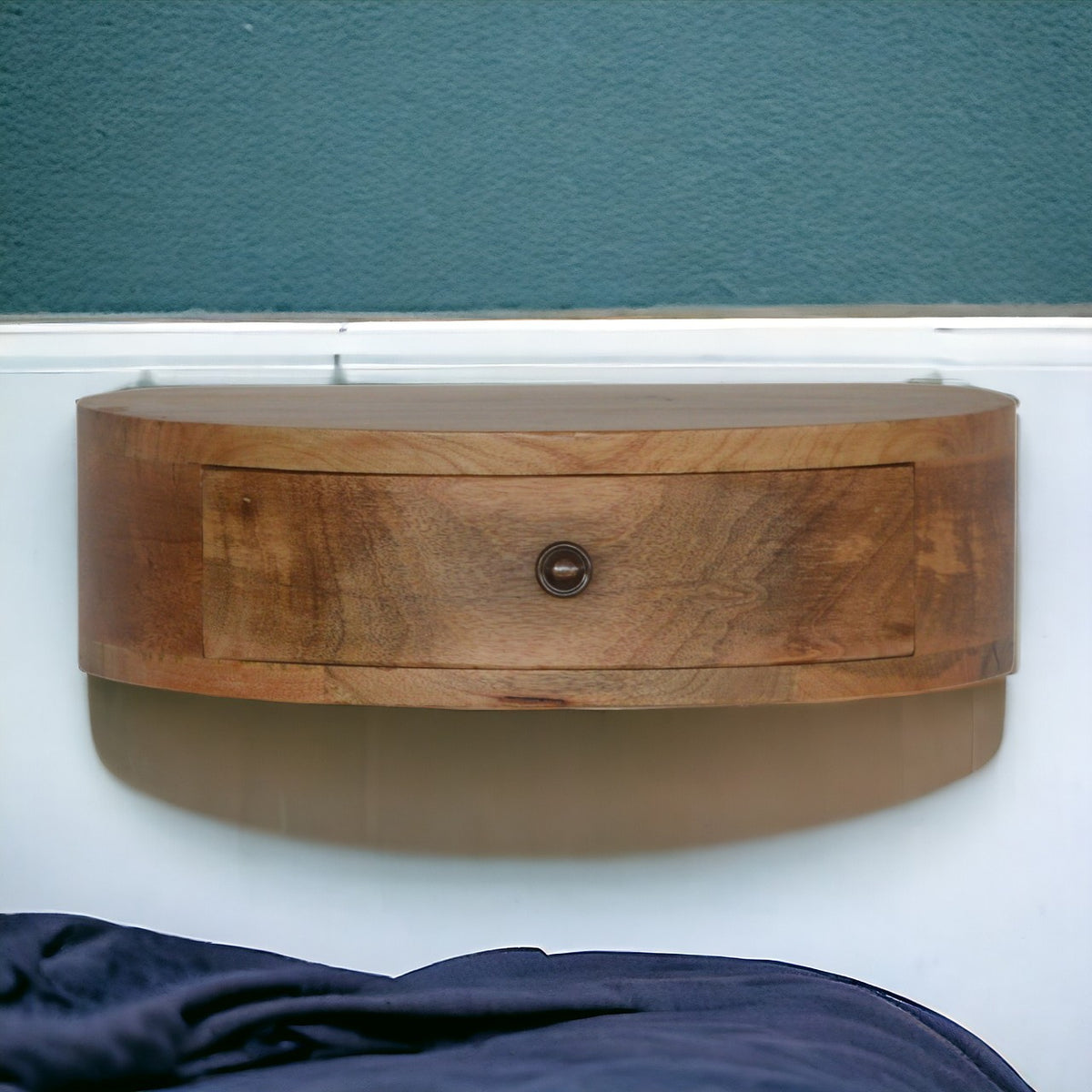 Small Oak-Tone 1 Drawer Floating Nightstand