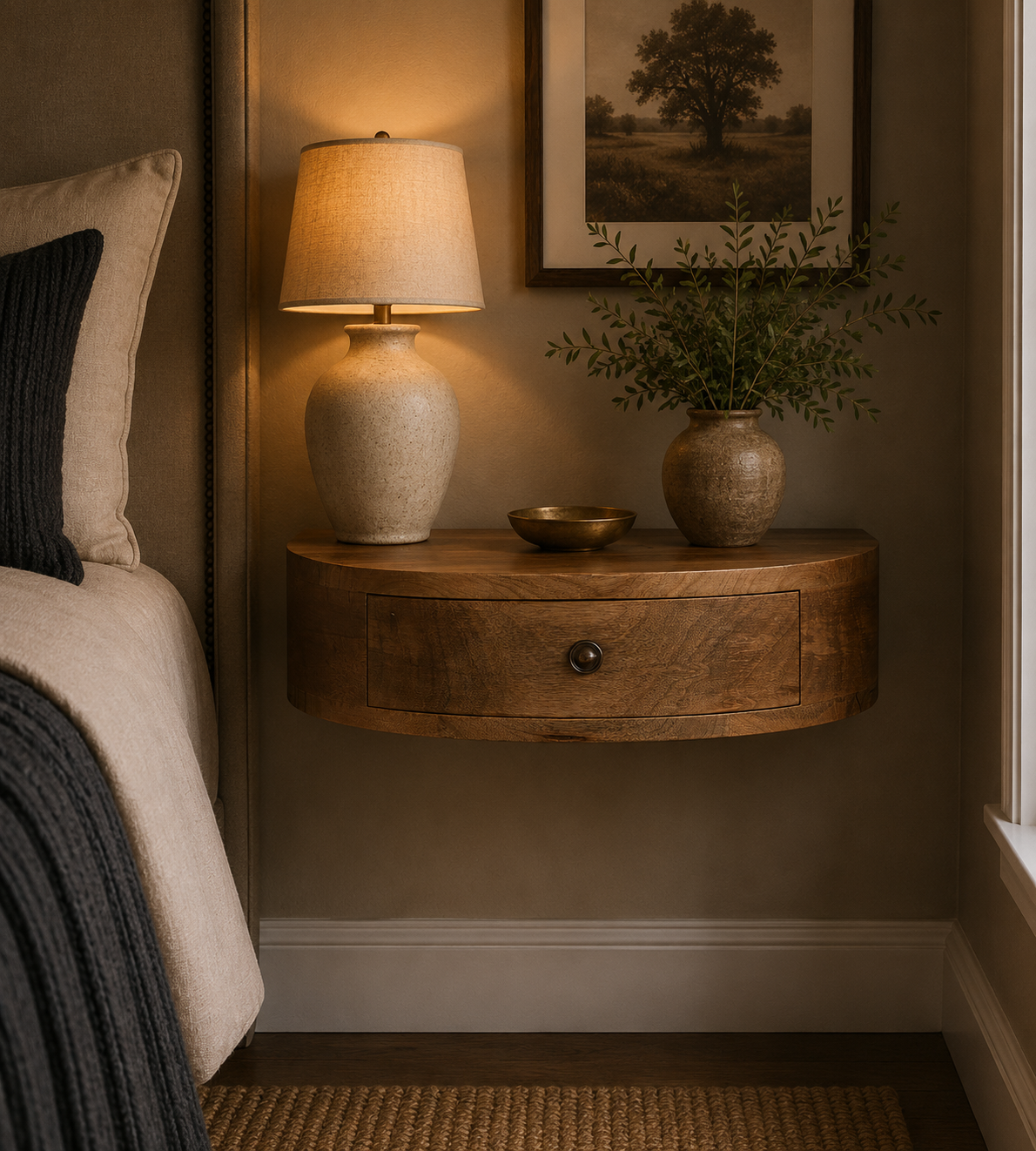 Small Oak-Tone 1 Drawer Floating Nightstand