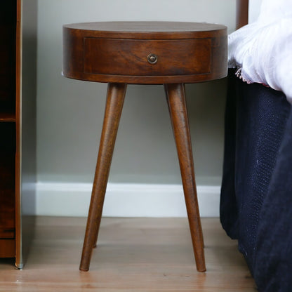 Nordic Chestnut Circular 1 Drawer Nightstand