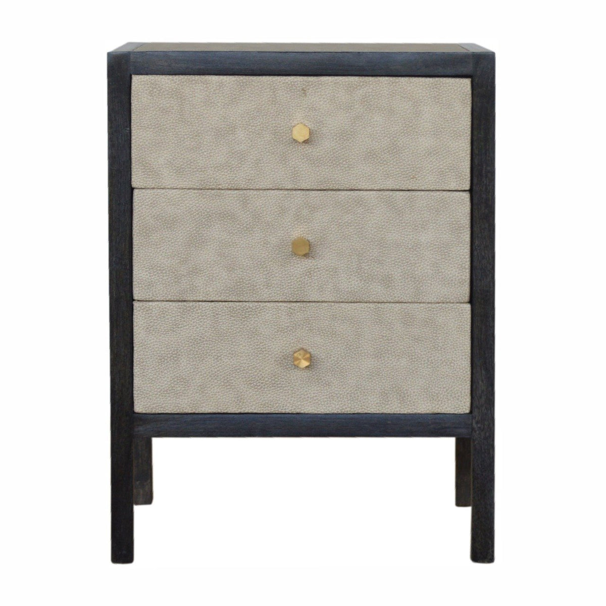 Black Ash Faux Leather 3 Drawer Nightstand