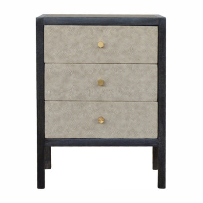 Black Ash Faux Leather 3 Drawer Nightstand