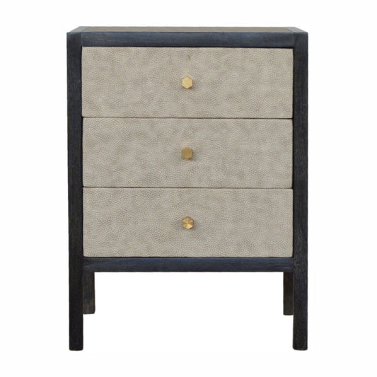 Black Ash Faux Leather 3 Drawer Nightstand