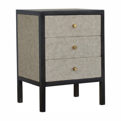 Black Ash Faux Leather 3 Drawer Nightstand