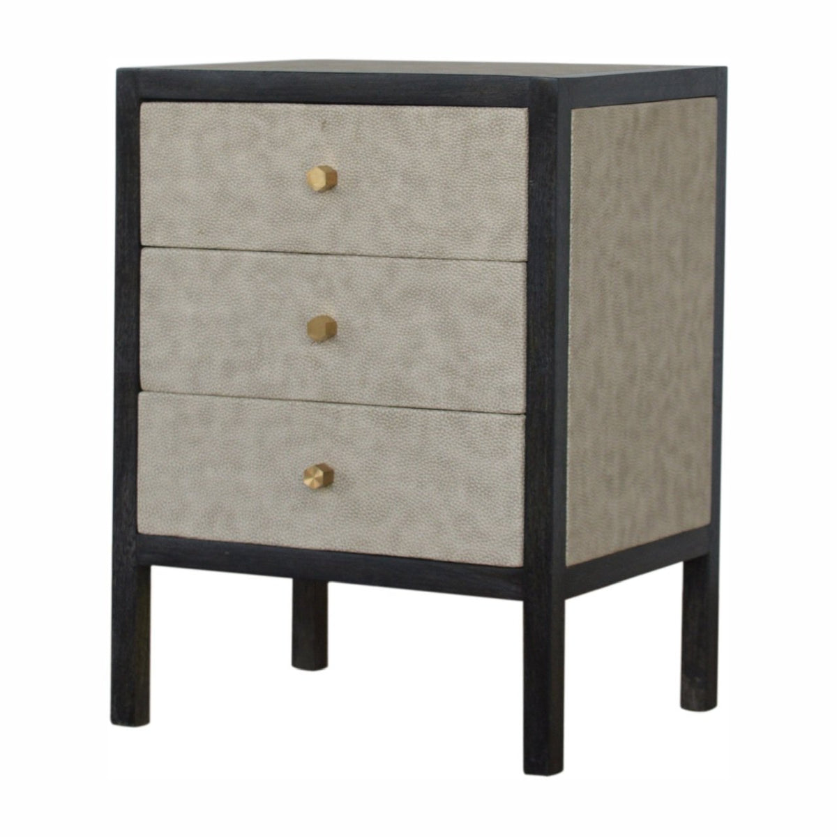 Black Ash Faux Leather 3 Drawer Nightstand