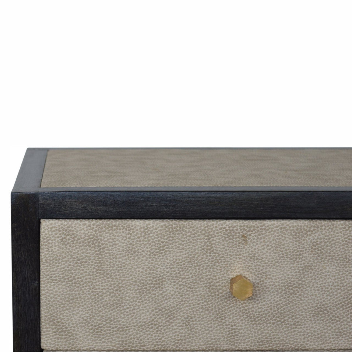 Black Ash Faux Leather 3 Drawer Nightstand