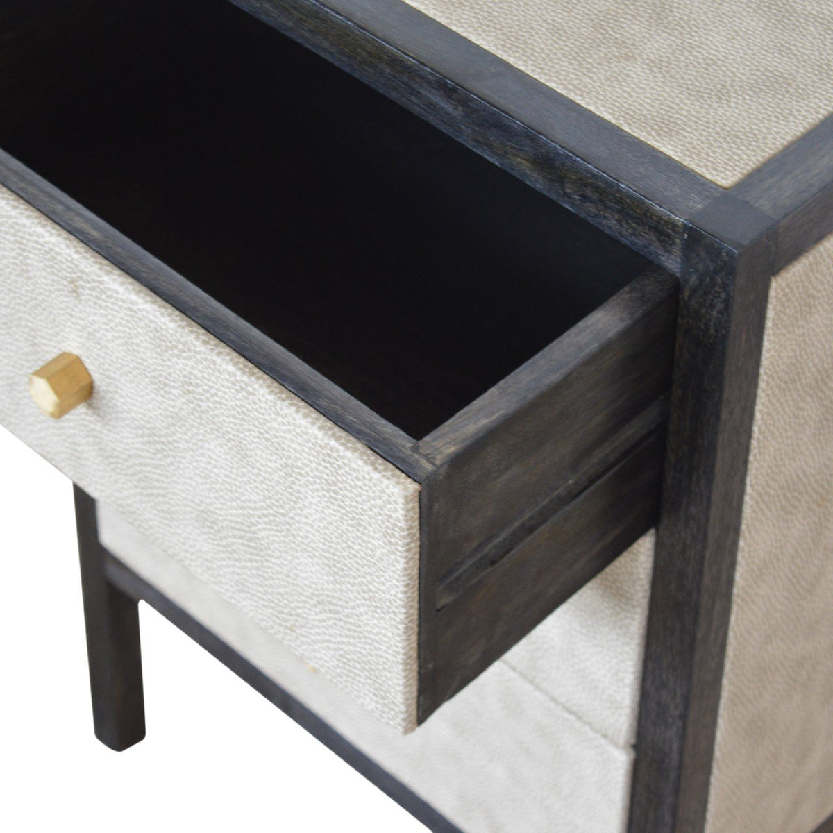 Black Ash Faux Leather 3 Drawer Nightstand