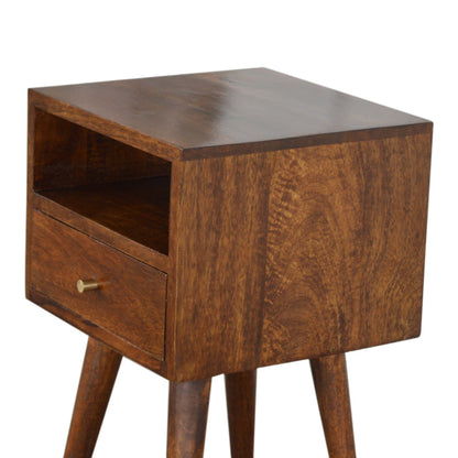 Small Chestnut 1 Drawer Open Shelf Nightstand