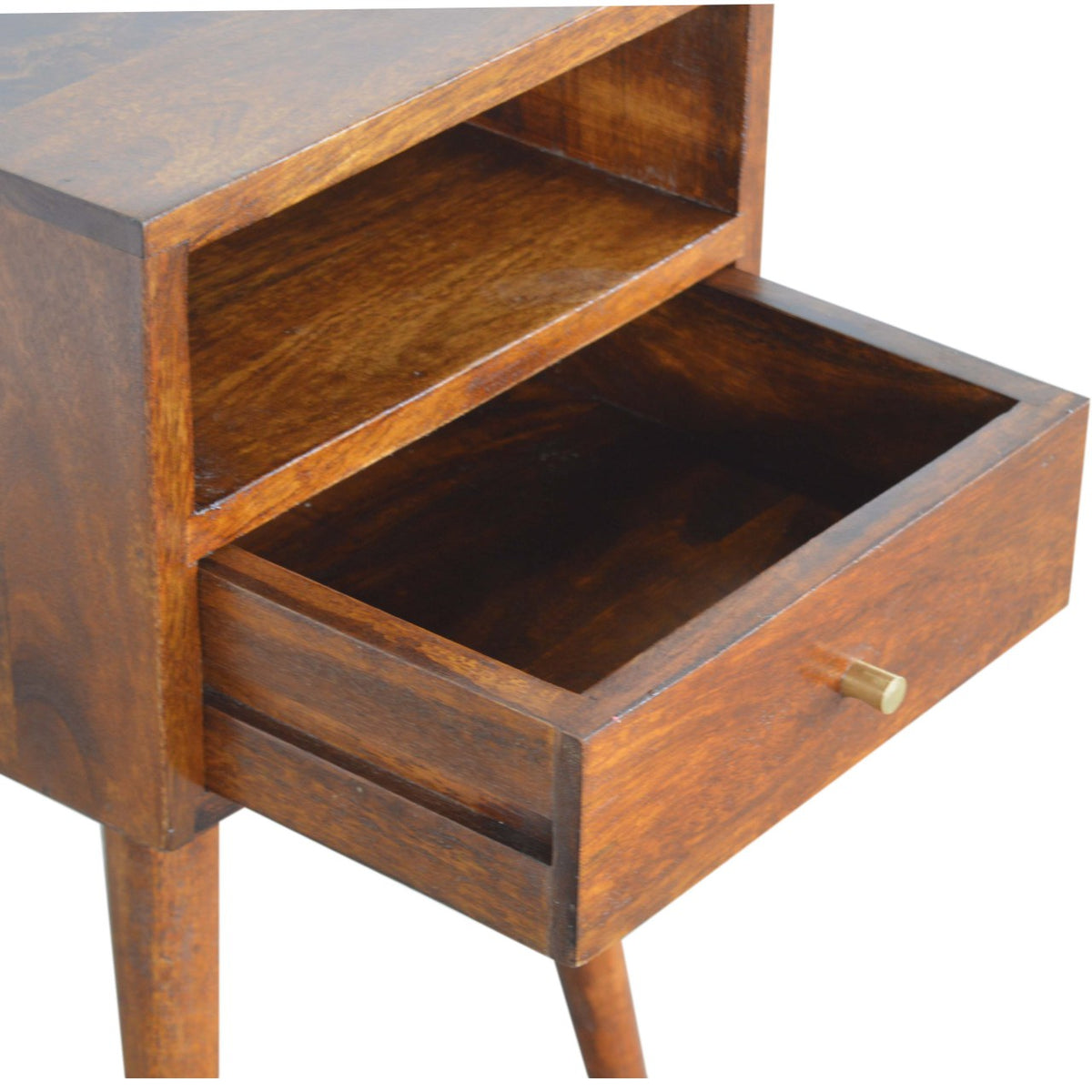 Small Chestnut 1 Drawer Open Shelf Nightstand