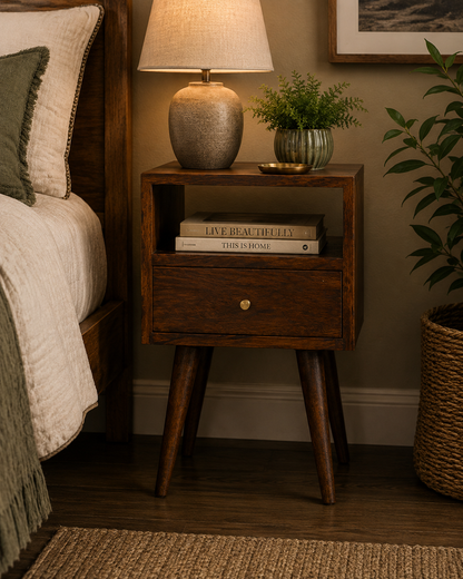 Small Chestnut 1 Drawer Open Shelf Nightstand