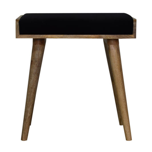 Black Velvet Tray Footstool with Oak Toned Legs