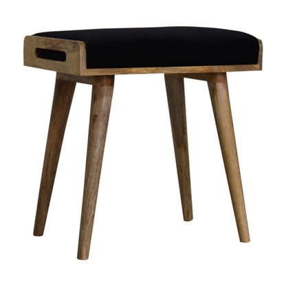 Black Velvet Tray Footstool with Oak Toned Legs