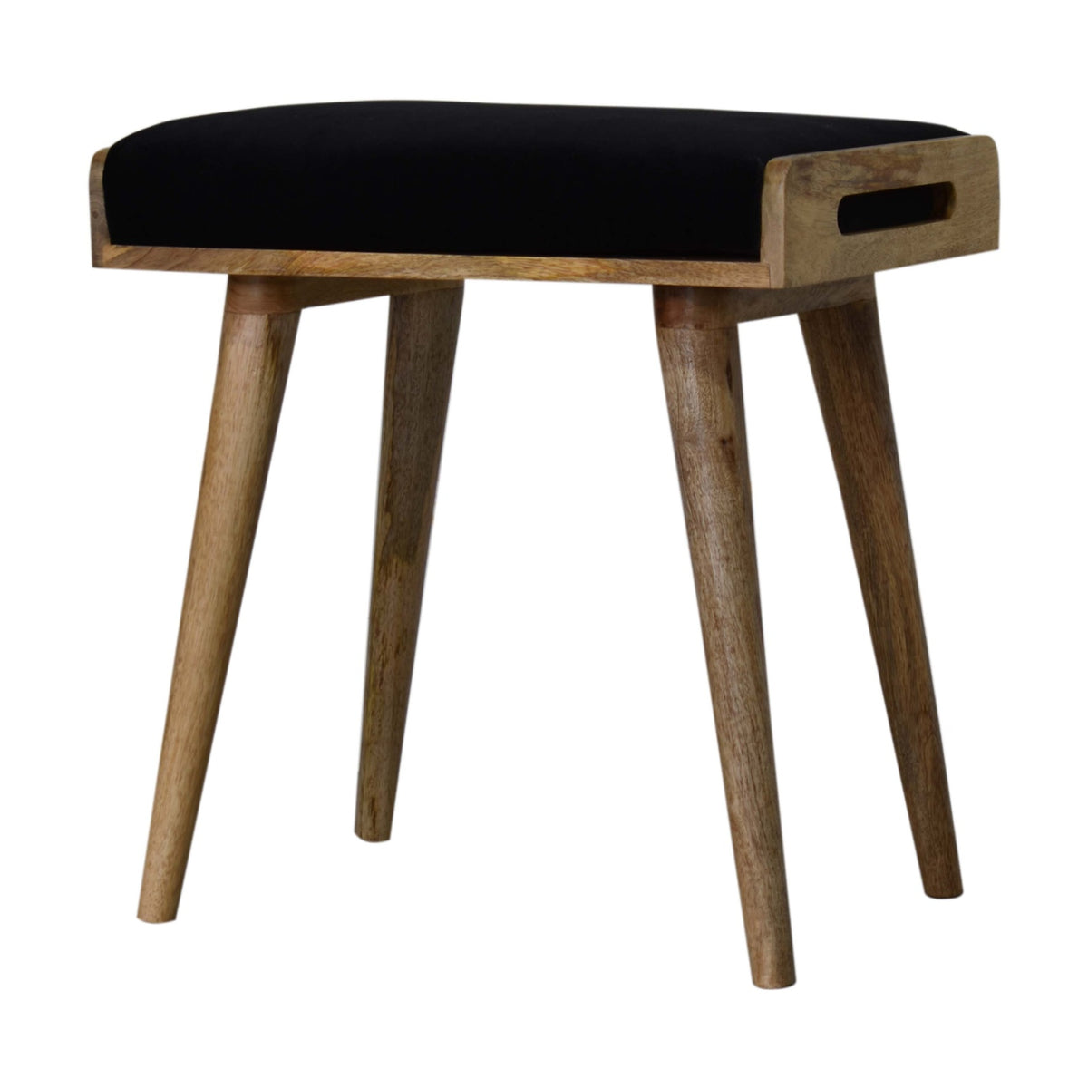 Black Velvet Tray Footstool with Oak Toned Legs