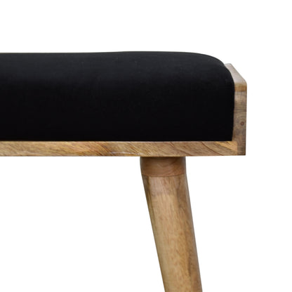 Black Velvet Tray Footstool with Oak Toned Legs