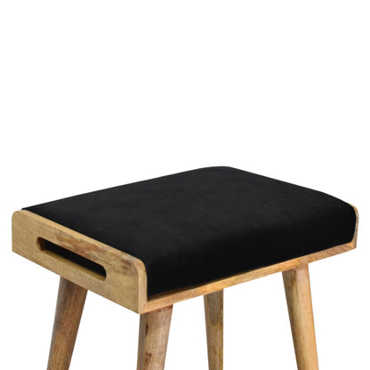 Black Velvet Tray Footstool with Oak Toned Legs