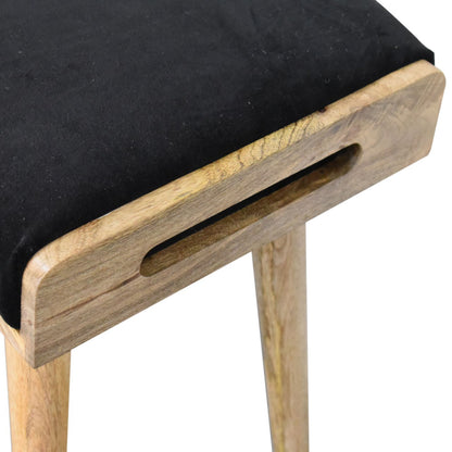 Black Velvet Tray Footstool with Oak Toned Legs