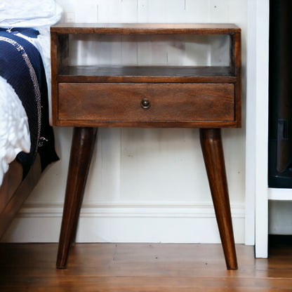 Small Chestnut 1 Drawer Modern Nightstand