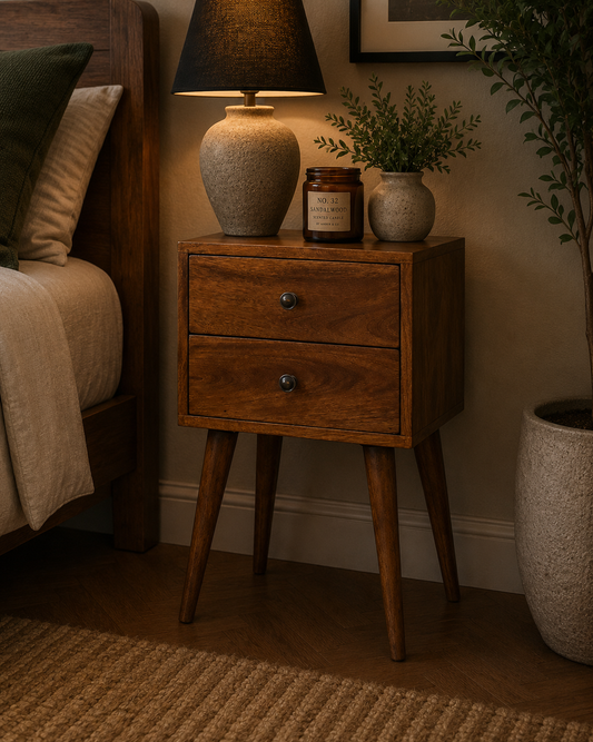 Small Chestnut 2 Drawer Nordic Nightstand