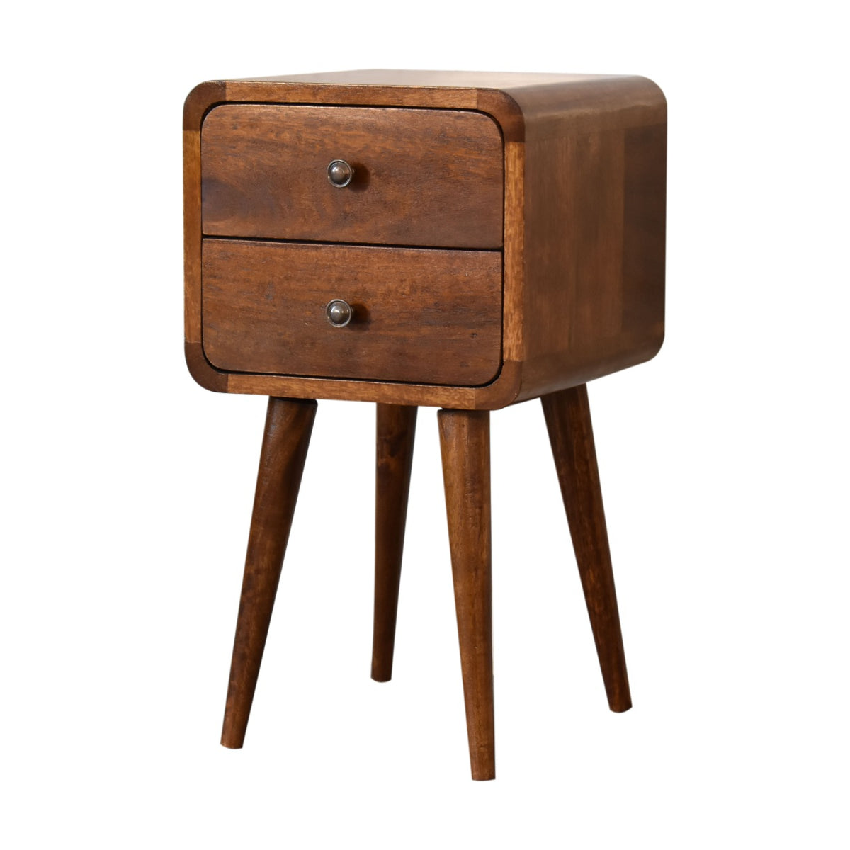 Small Chestnut Curved Double Drawer Nightstand