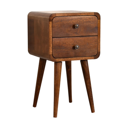 Small Chestnut Curved Double Drawer Nightstand