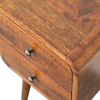 Small Chestnut Curved Double Drawer Nightstand