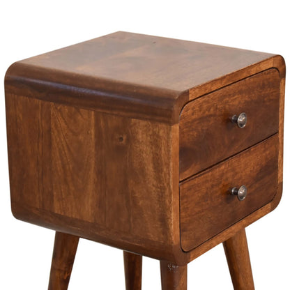 Small Chestnut Curved Double Drawer Nightstand
