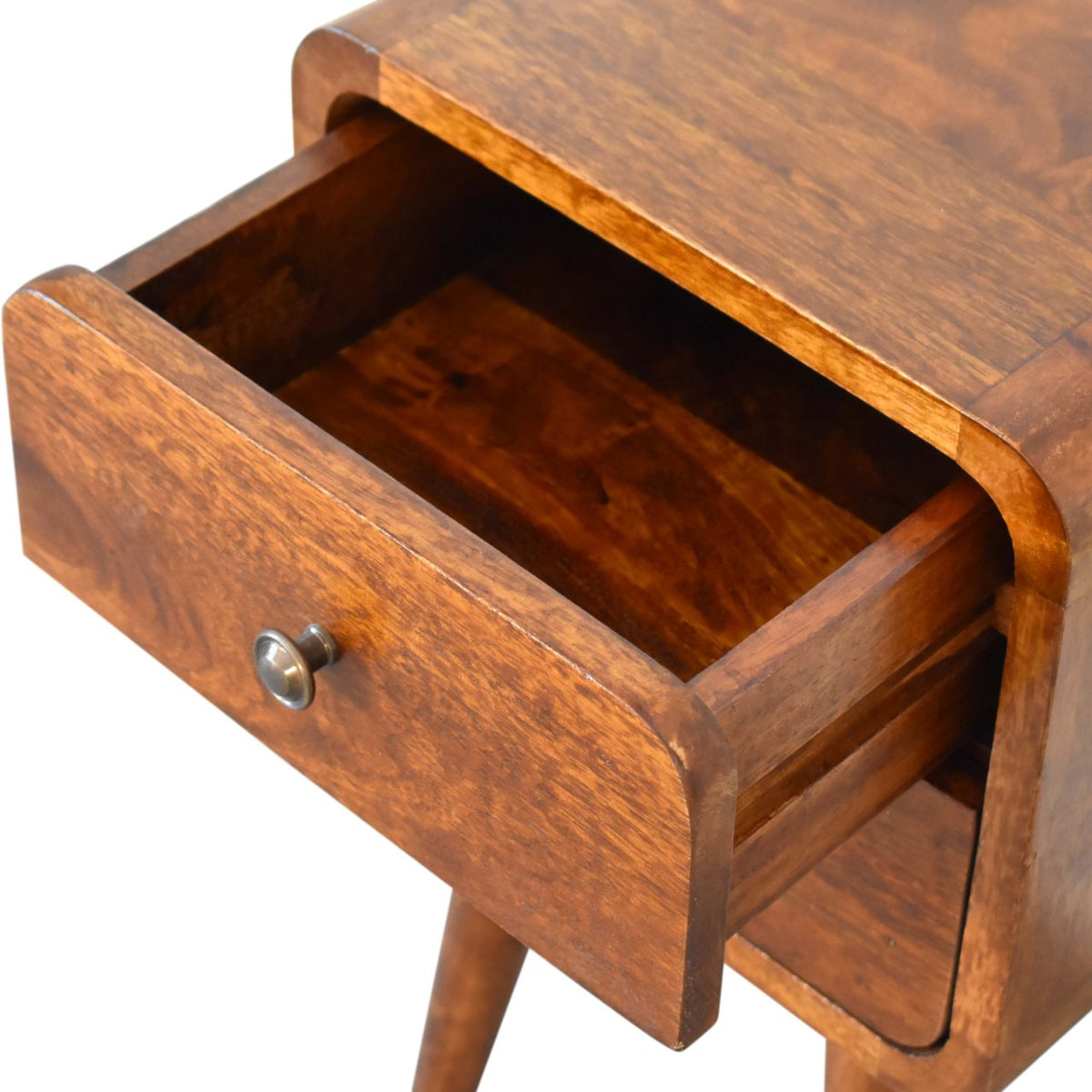 Small Chestnut Curved Double Drawer Nightstand