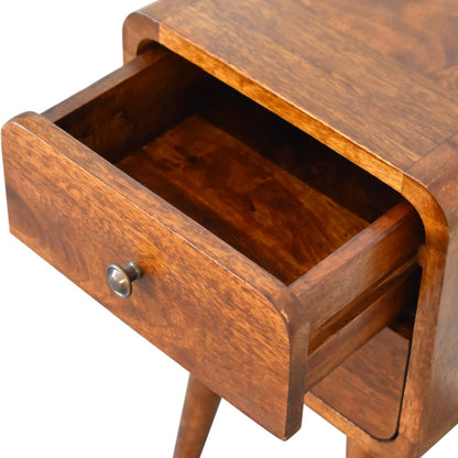 Small Chestnut Curved Double Drawer Nightstand