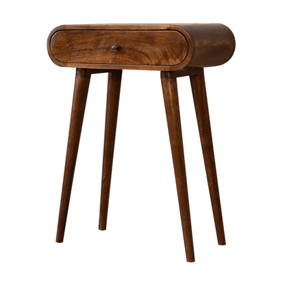 Small Chestnut Wood Rounded 1 Drawer Console