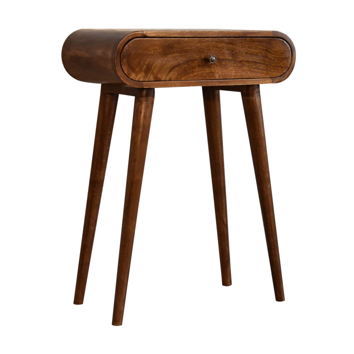 Small Chestnut Wood Rounded 1 Drawer Console