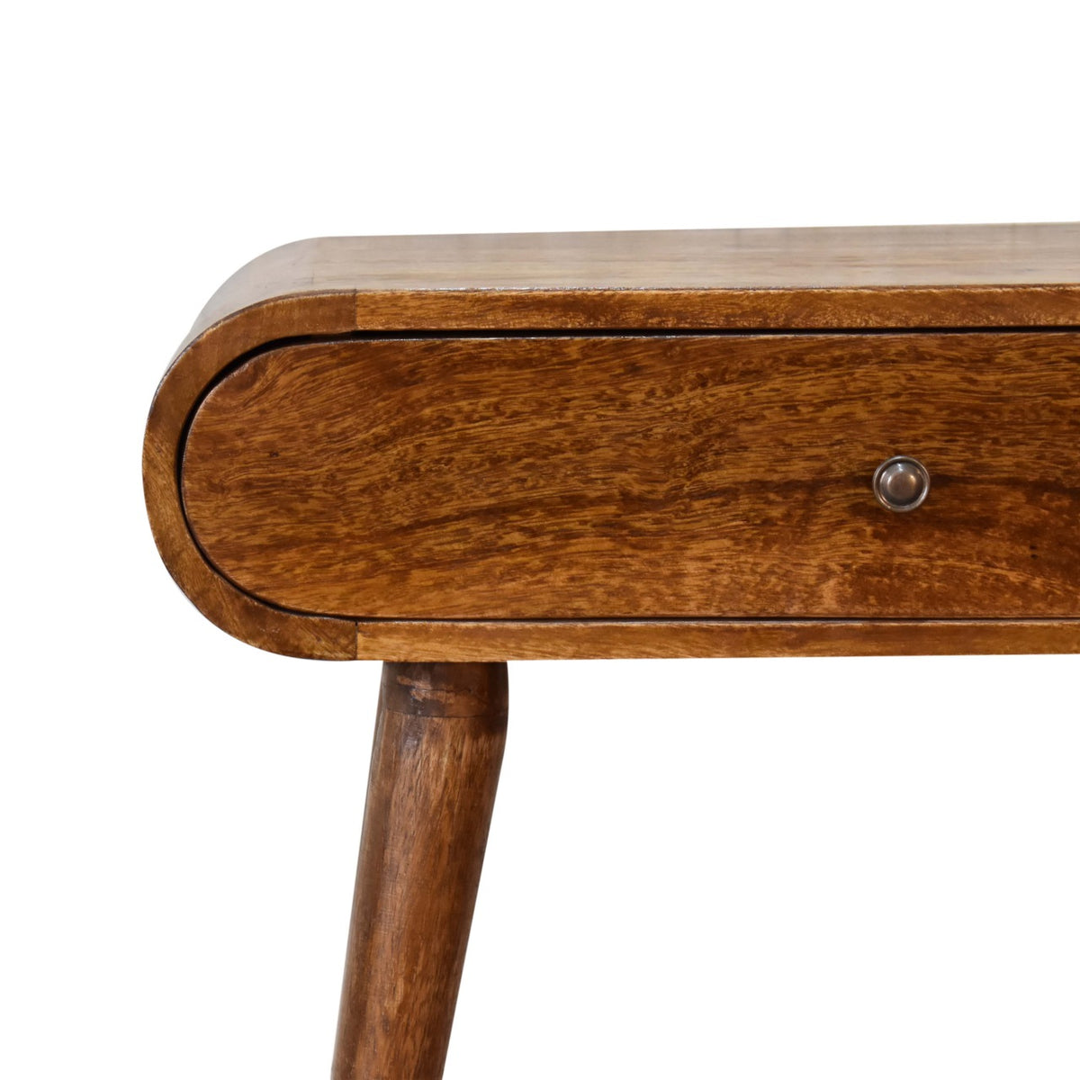 Small Chestnut Wood Rounded 1 Drawer Console
