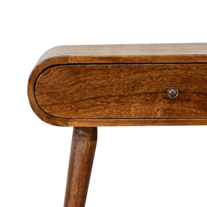 Small Chestnut Wood Rounded 1 Drawer Console